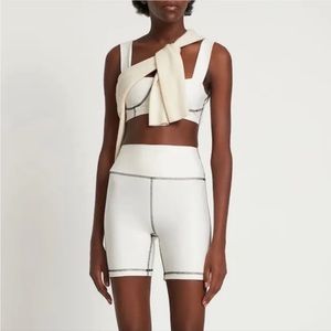 WeWoreWhat- Cream Highwaisted Biker Shorts with Black Stitching - Size Small